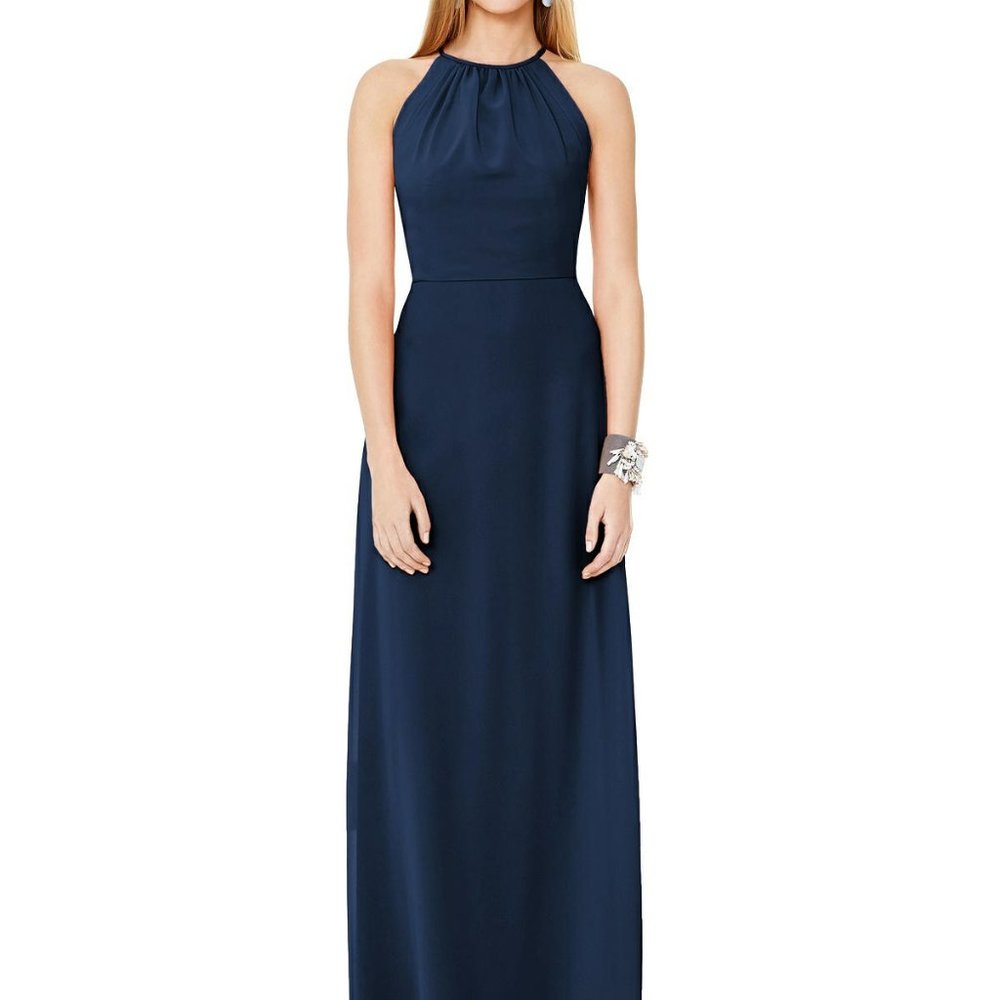 Dessy 8151.....Full Length, Halter, Open Back Dress....Midnight...Size 12...NWT